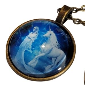 Unicorn necklace pendant chain blue white black silver copper FAIRY